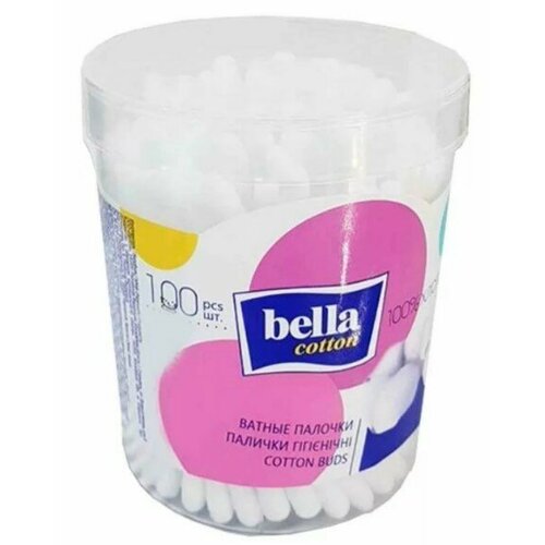 Ватные палочки Bella Cotton 100% хлопок, круглая упаковка, 100 шт (P100-004)