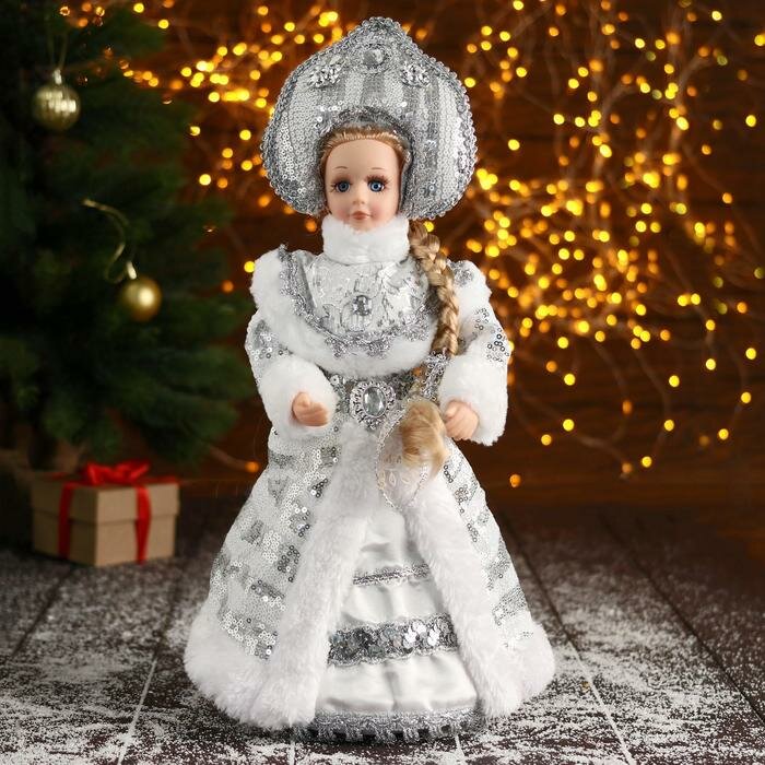 Кукла Зимнее волшебство "Снегурочка", в белой шубке и кокошнике, 17х35 см