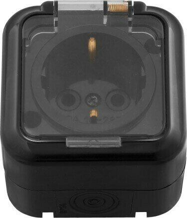 Розетка 1-ая (открытая, с/з, брызг. защ.) черная, Пралеска Аква, Bylectrica (IP54 пылебрызгозащищенные) (РА16-297чер) (BYLECTRICA)