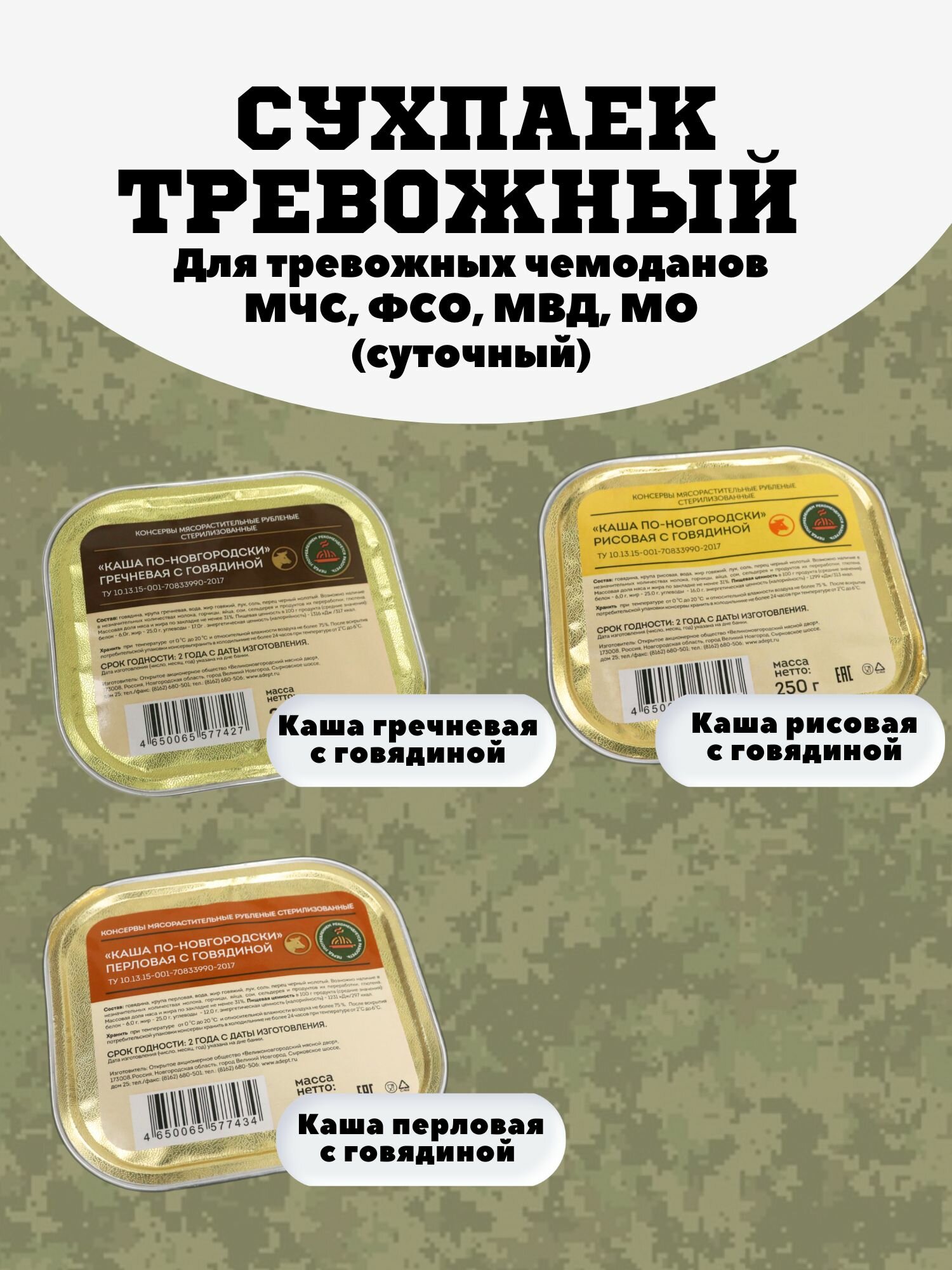 Сухпаек тревожный (ИРП-ТРС) для тревожных чемоданов МЧС, ФСО, МВД, МО (суточный) — фото 1