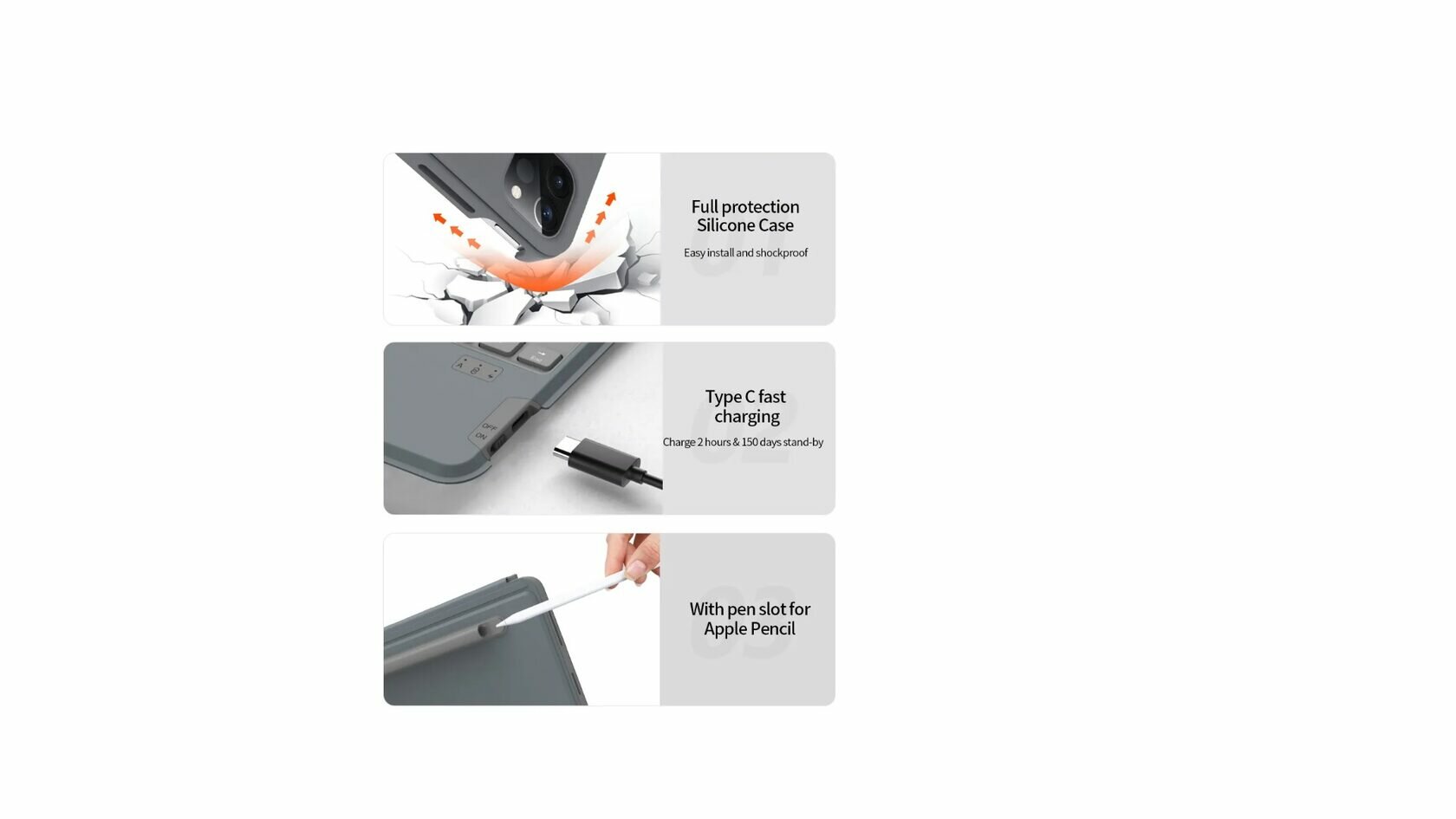 Чехол подставка с клавиатурой для iPad iPad Pro 11" (2018/2020/2021) и iPad Air 10.9", WiWU Combo Touch Keyboard Case, Серый — фото 2