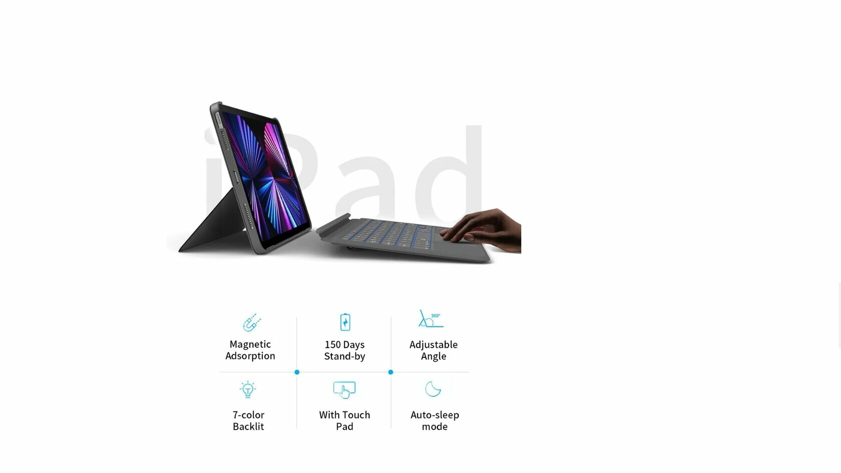 Чехол подставка с клавиатурой для iPad iPad Pro 11" (2018/2020/2021) и iPad Air 10.9", WiWU Combo Touch Keyboard Case, Серый — фото 6