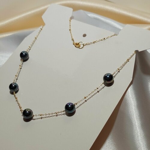 Колье, жемчуг культивированный, длина 40 см, золотой