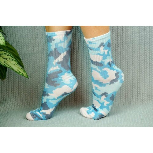 фото Носки cotton print, размер 41/45, белый, голубой хлопковые cotton print