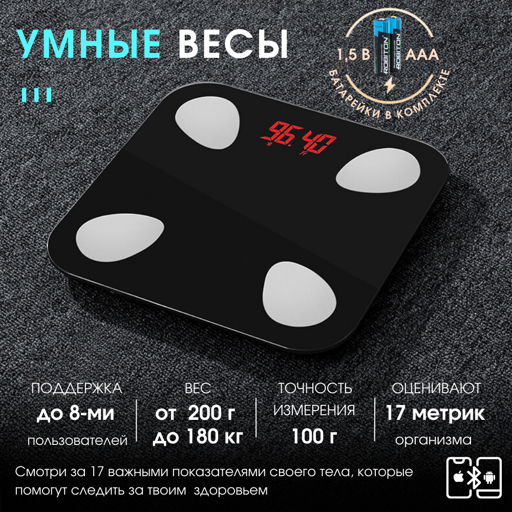 Умные напольные весы "JASM Mini" до 180 кг - фотография № 1