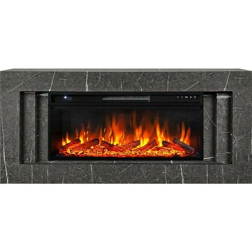 Электрокамин RoyalFlame Line 42 серый мрамор с очагом Vision 42 LOG LED, 5 уровней яркости пламени, пульт ДУ