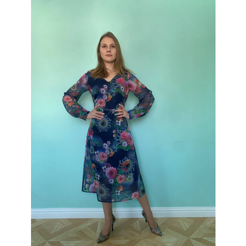 Платье размер XL, синий, фуксия