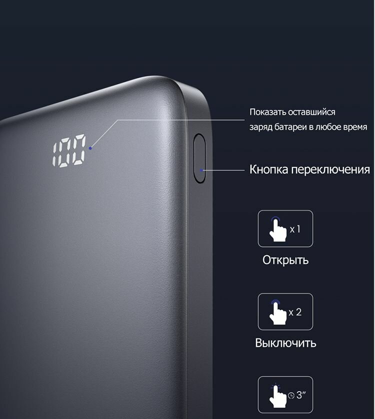 Аккумулятор внешний UGREEN 60689_ 10000mAh Ultra Slim 20W, серый - фото №12