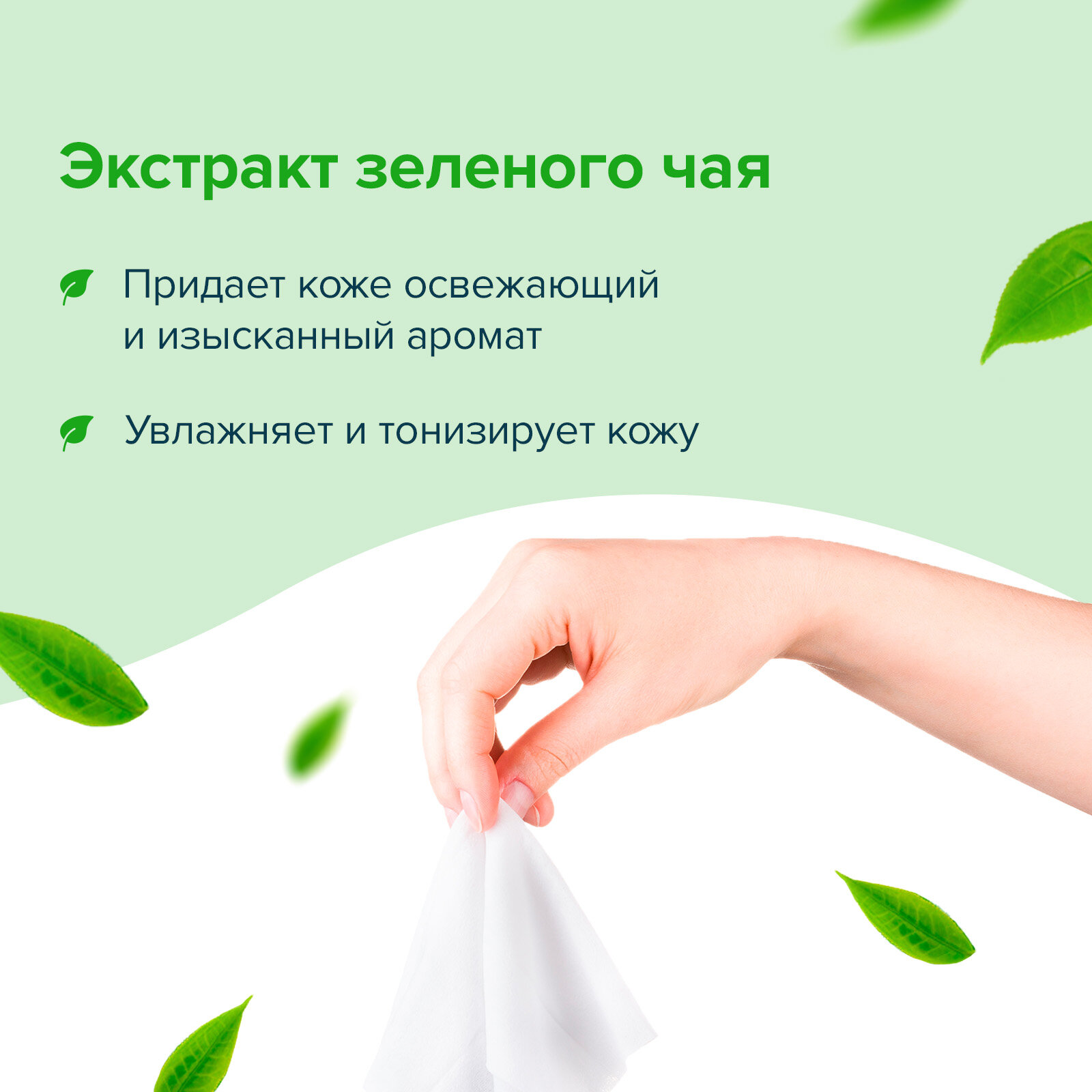 Влажные салфетки Biocos Spa Harmony с экстрактом зеленого чая для гигиены рук и тела, набор 60 штук