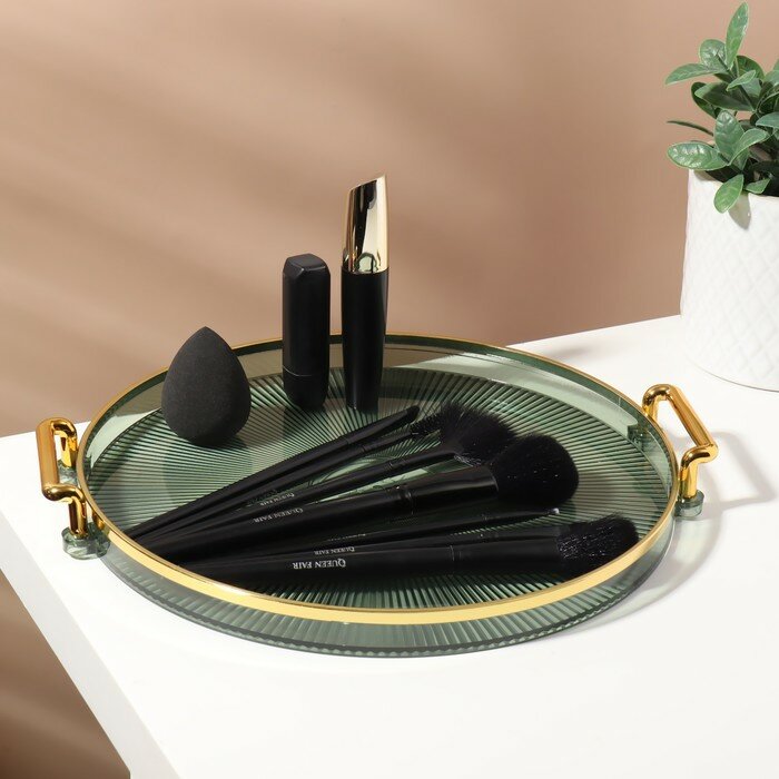 фото Подставка для хранения косметических принадлежностей «GREEN», d=27 х 3,4 см, цвет зелёный/золотистый