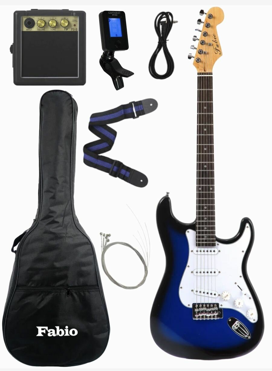 Комплект Fabio ST100 BLS (электрогитара S/S/S, комбоусилитель MG-10, тюнер, чехол, ремень, струны)