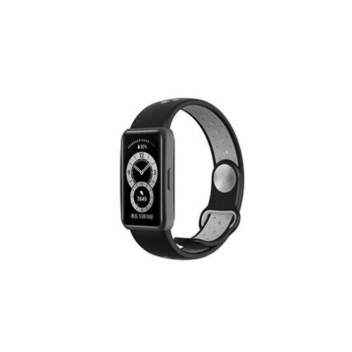 Силиконовый водостойкий сменный ремешок MyPads для HONOR Band 6 со спортивным дизайном с дырками под вентиляцию и кнопкой застежкой черно-серый