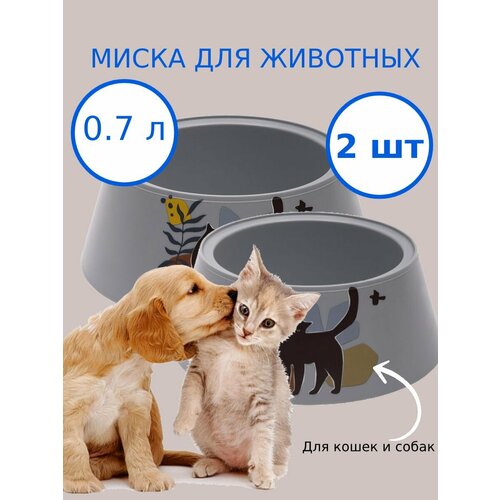 Миска для животных Cats 0.7л, серый, 2 шт
