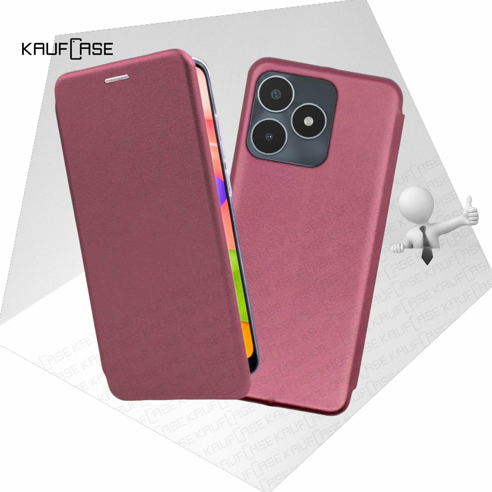 Чехол книжка KaufCase для телефона Realme C53 (RMX3760) (6.74"), бордовый. Трансфомер