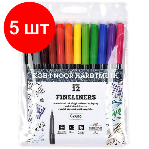 Комплект 5 наб, Набор линеров KOH-I-NOOR FINELINERS 0.3мм 12 цв ПВХ 777021AB01TE набор линеров koh i noor fineliners 12 цветов толщина линии 0 3 мм 1545379