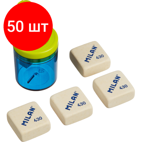 Комплект 50 наб, Набор Milan точилка COLLECTION 2отв + 4 ластика 430 синт каучука BYM10273