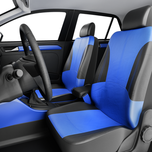 Чехлы универсальные на автомобильные сиденья, авточехлы экокожа, комплект автомобильные чехлы на весь салон машины, черные, синие, набор на все авто