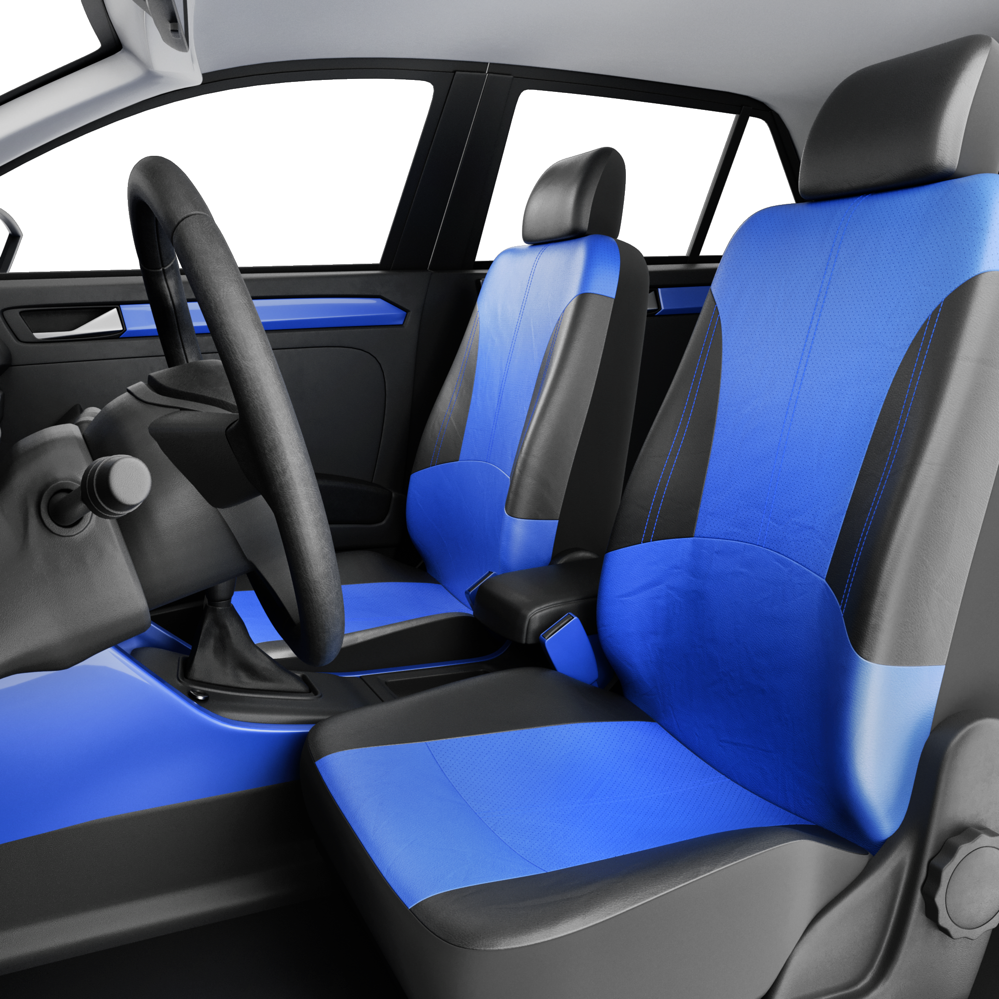 фото Чехлы универсальные на автомобильные сиденья, авточехлы экокожа, комплект автомобильные чехлы на весь салон машины, черные, синие, набор на все авто