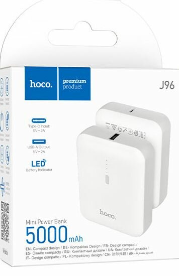 Внешний аккумулятор Power bank Hoco J96 Standard, 5000mAh / мобильный блок питания вход, Type-C 5 В / 2 А, выход USB 5 В/ 2 А, с LED индикатором / Повер Банк