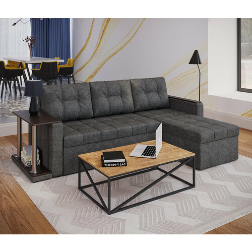 Угловой диван Атланта S , рогожка темно серая, 140, Дельфин , ППУ