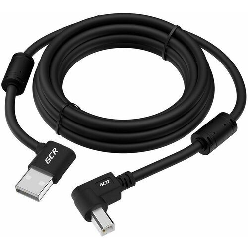 Greenconnect Кабель 1.5m USB 2.0, AM угловой/BM угловой, черный, 28/28 AWG, экран, армированный, морозостойкий, GCR-51172