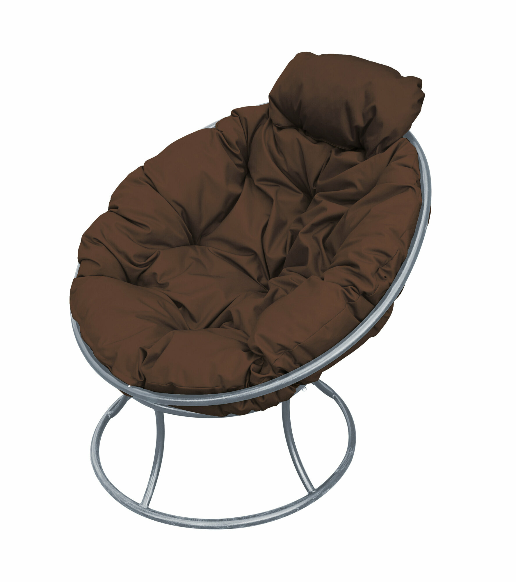 Кресло папасан мини без ротанга серое, коричневая подушка - фотография № 1