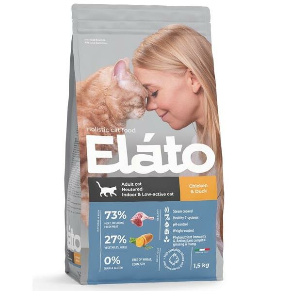 ELATO Holistic сухой для кастрированных котов, стерилизованных и малоактивных кошек Курица и Утка 1,5кг