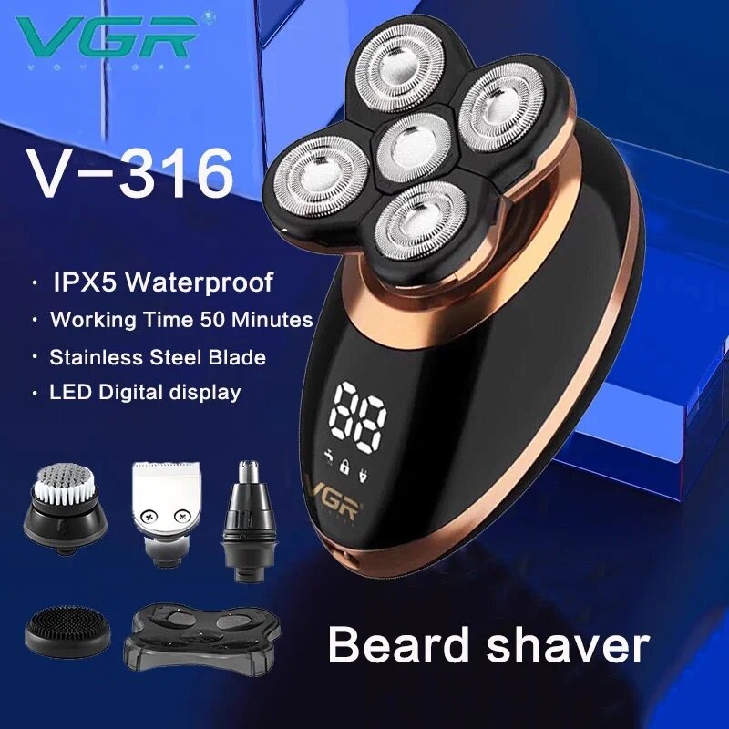 Электробритва для мужчин VGR V-316 аккумуляторная водонепроницаемая электрическая бритва 5 в 1