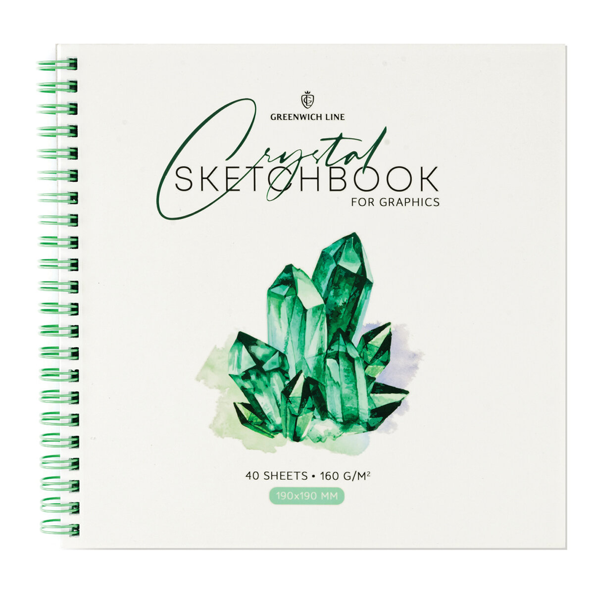 Скетчбук для графики и эскизов 40л, 190*190 Greenwich Line "Crystal. Emerald Stone", на гребне, 160г/м2, 1 шт