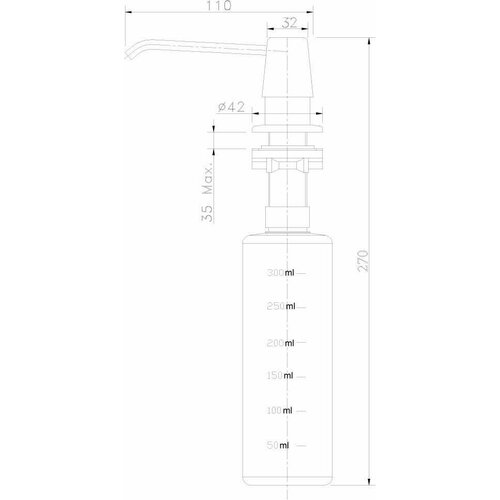 Дозатор Rossinka AC-22P для жидких моющих средств, врезной, цинк-пластик, хром