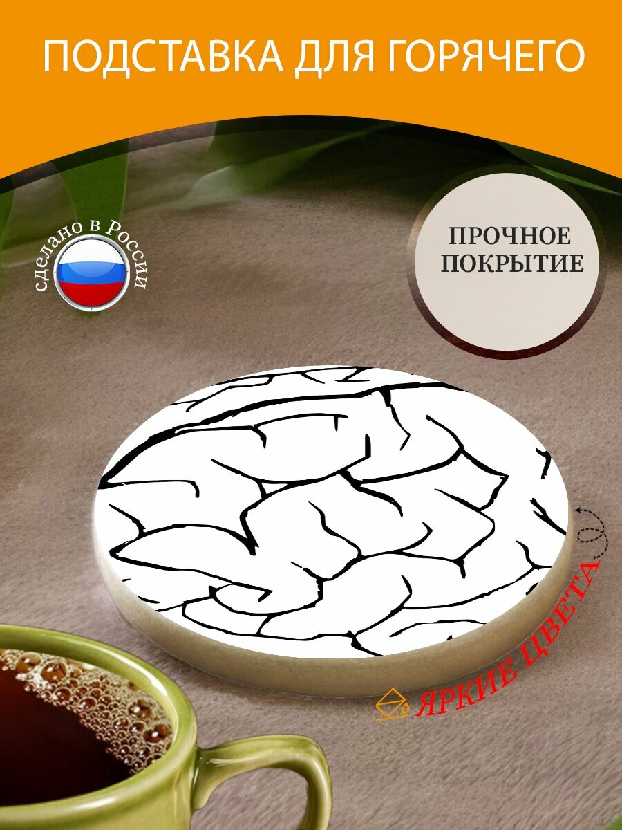 Подставка под горячее "Человеческий мозг, головной мозг, знание" 10 см. из блого мрамора