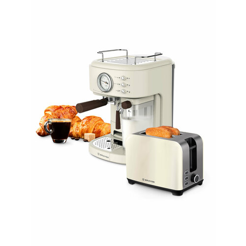 Кофеварка BRAYER BR1108 Тостер BRAYER BR2111 цвет бежевый 16990₽
