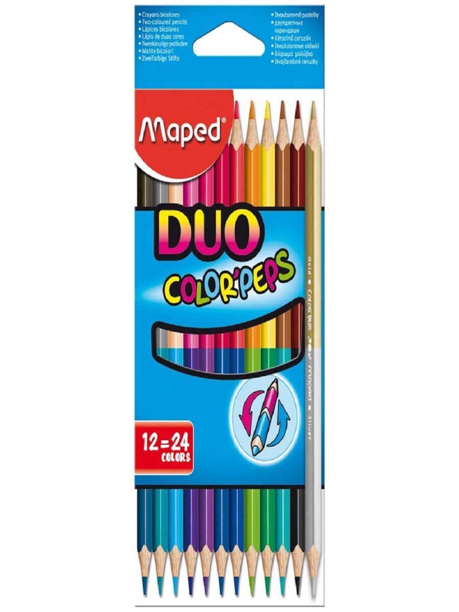 карандаши цветные Maped Color Pep's, двусторонние, треугольные, в картонном футляре, 24 цвета, 12 штук - фото №13