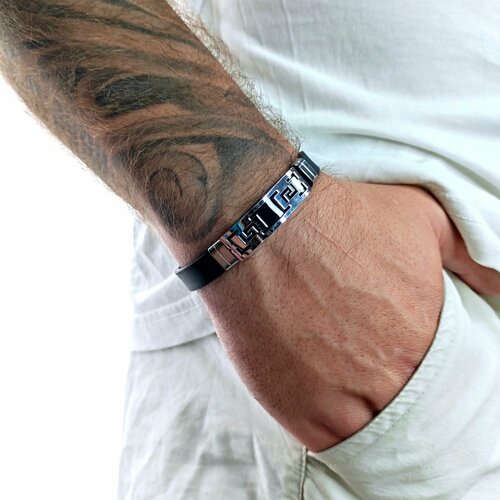 фото Браслет, металл, 1 шт., серебряный, черный нет бренда