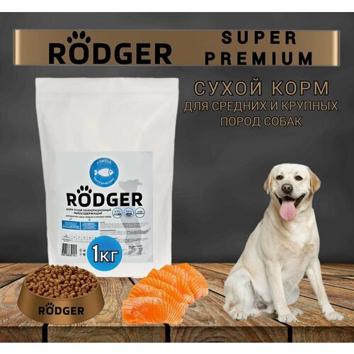 RODGER Сухой Корм SUPER PREMIUM, для собак средних и крупных пород, рыба 1кг