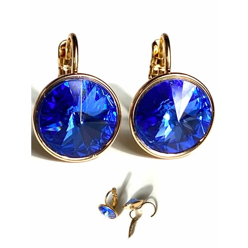 Серьги Florento хрусталь кристаллы Swarovski размер 17 мм голубой синий 1019₽