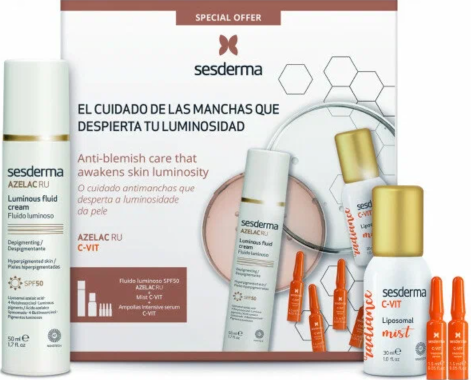 Sesderma Набор: AZELAC RU Luminous флюид для сияния кожи 50мл, C-VIT Liposomal mist спрей-мист с витамином С 30мл, C-VIT Intensive serum 12% сыворотка 4 х 1,5мл