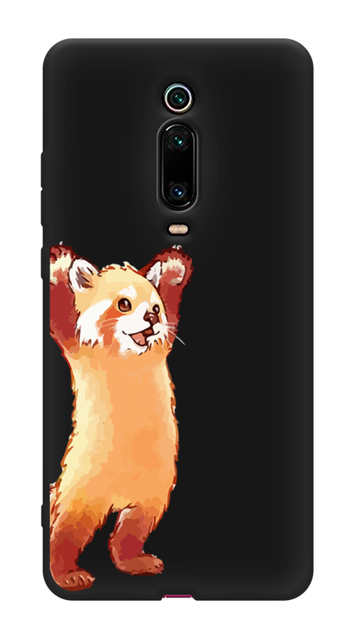 Матовый силиконовый чехол на Xiaomi Mi 9T Pro / Сяоми Ми 9Т Про Красная панда в полный рост, черный