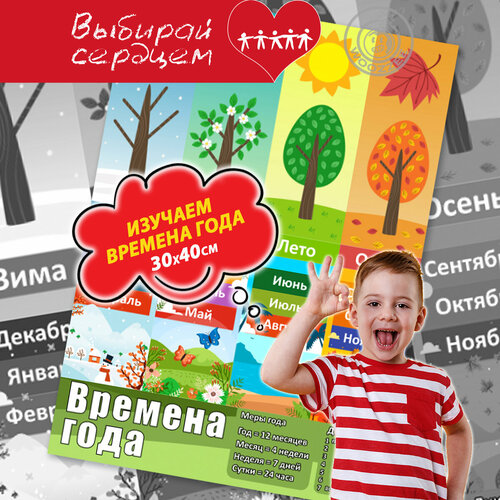 Плакаты для детей обучающие Woozzee Времена года, для оформления детского сада и школы, для детской комнаты и сада, подарки для девочек и мальчиков