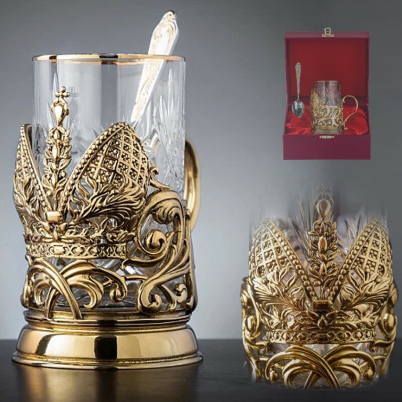 Подарки Подстаканник "Королевский" со стаканом и ложкой в шкатулке