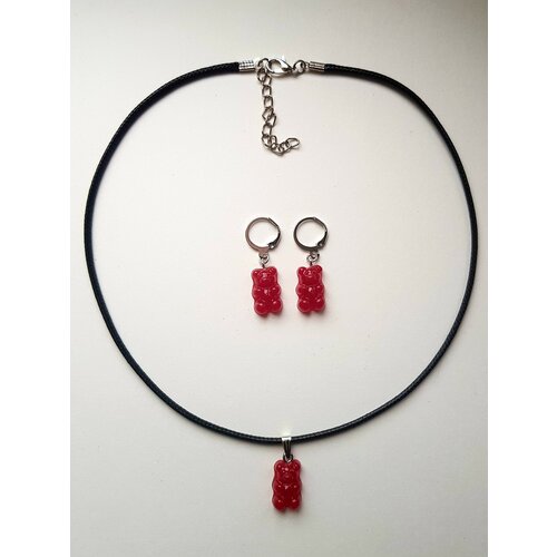 фото Комплект бижутерии: серьги, подвеска, шнур, эпоксидная смола, размер колье/цепочки 45 см, красный epoxyartmagic