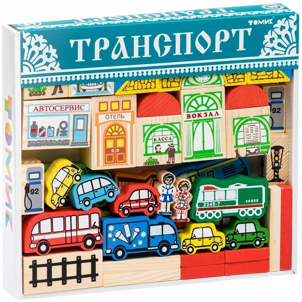 Деревянный игровой набор Конструктор Томик "Транспорт", 45 деталей