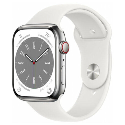 Apple Watch Series 8 GPS Cellular 45 mm серебристый алюминий белый спортивный ремешок MP4J3 4269000₽
