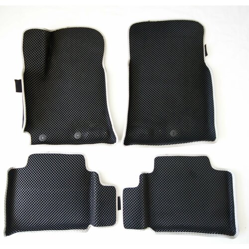 Ковры ЕВА в салон для Hyundai Solaris/ Хундай Солярис (2011-н. в.)/ комплект ковров ЕВА ромб черный (серый кант) с бортом/ Надежный шериф