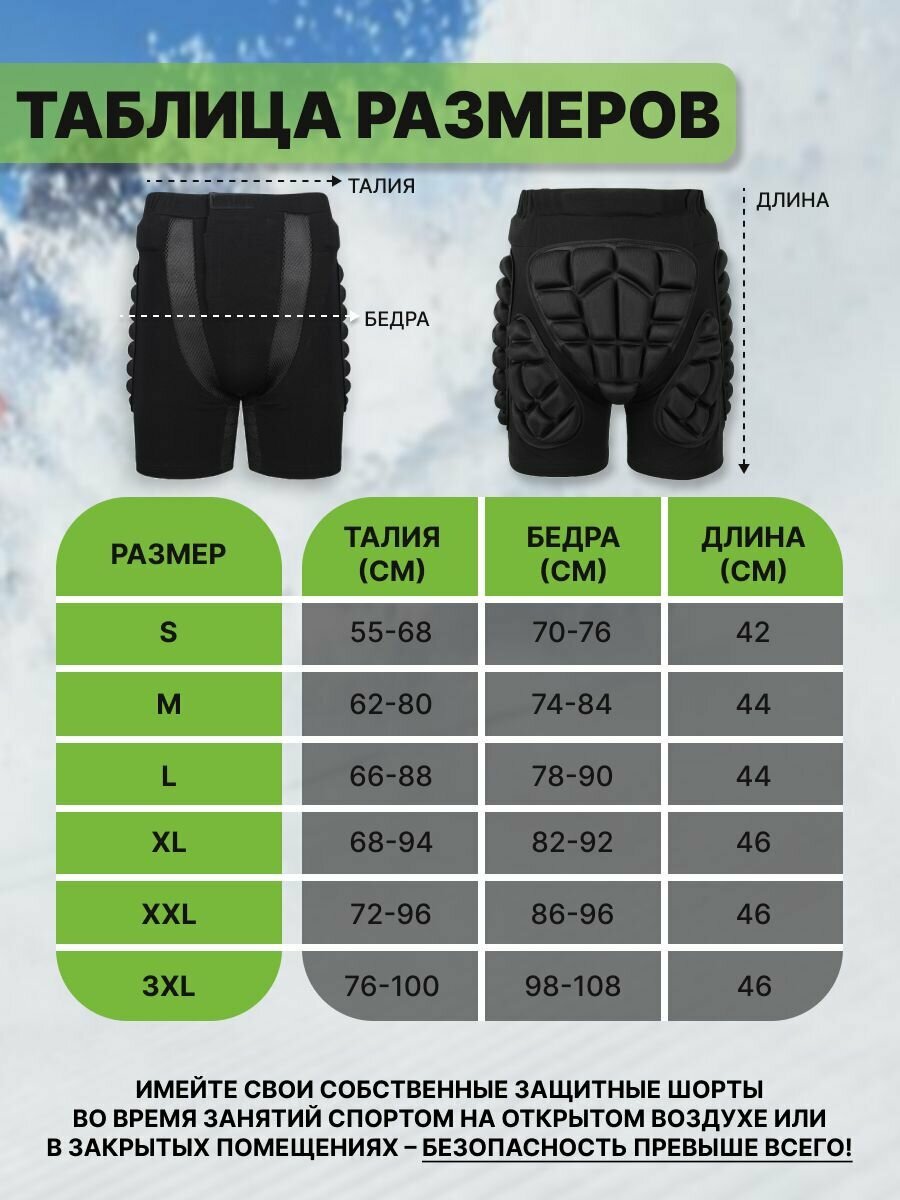 Шорты защитные для мотоцикла, сноуборда, лыж, роликов, самоката / защита ягодиц, копчика, бедер M