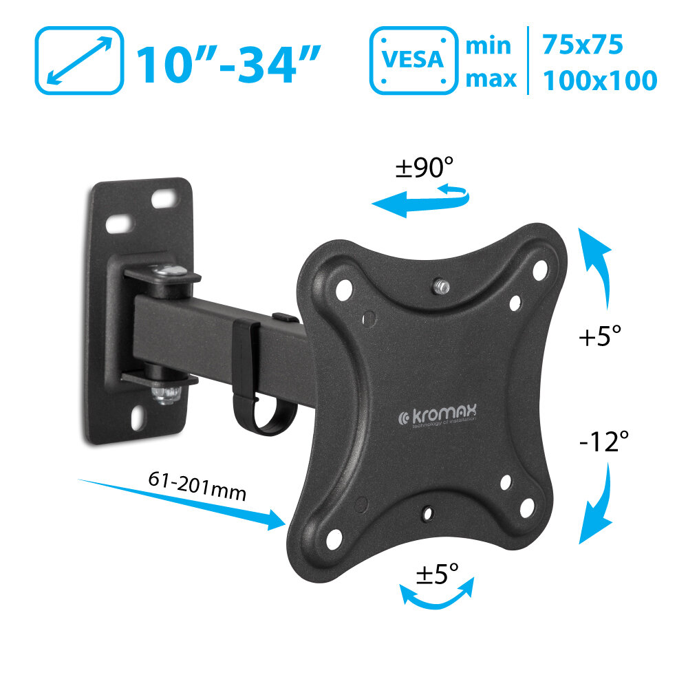 Кронштейн для телевизора на стену / крепление наклонно-поворотное KROMAX CORBEL-2 / до 34 дюймов / vesa 100x100