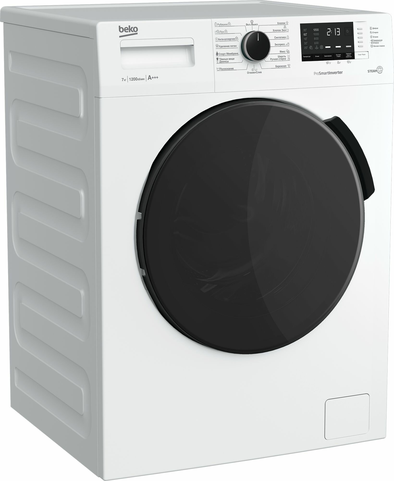 Изображение Узкая стиральная машина Beko RSPE78612W, 7 кг, 1200 об./мин, инверторный мотор, 15 программ, белый