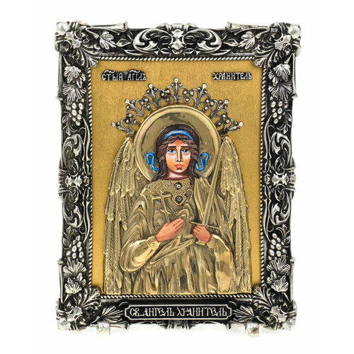 Икона с художественным литьём "Ангел-хранитель" настольная (бронза, сусальное золото)