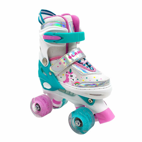 Раздвижные роликовые коньки квады Alpha Caprice Glamour Mint Led подсветкой колес размер M (33-36)