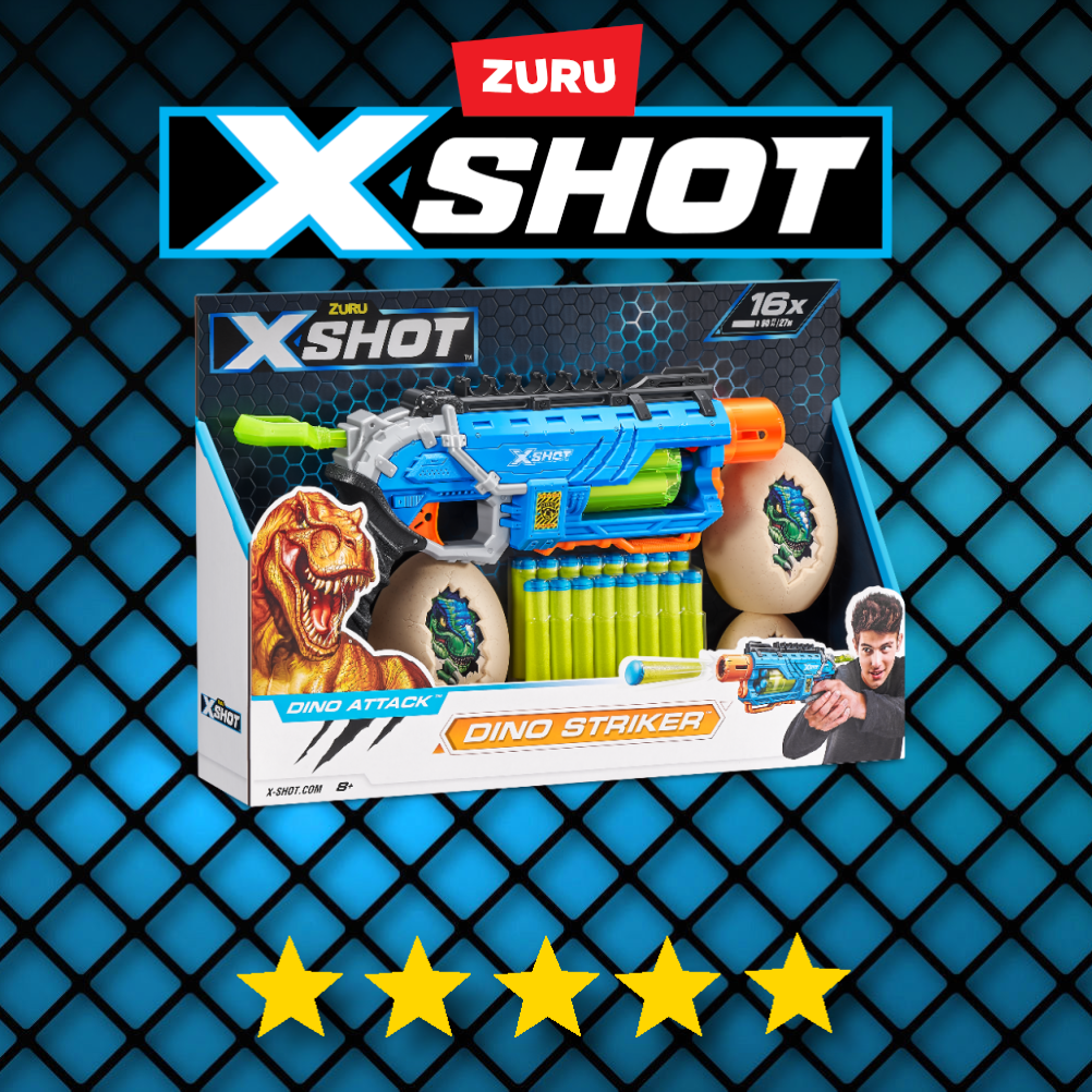 Бластер пистолет ZURU X-Shot dino striker с мишенью динозавр пистолет икс шот зуру синий 30 см
